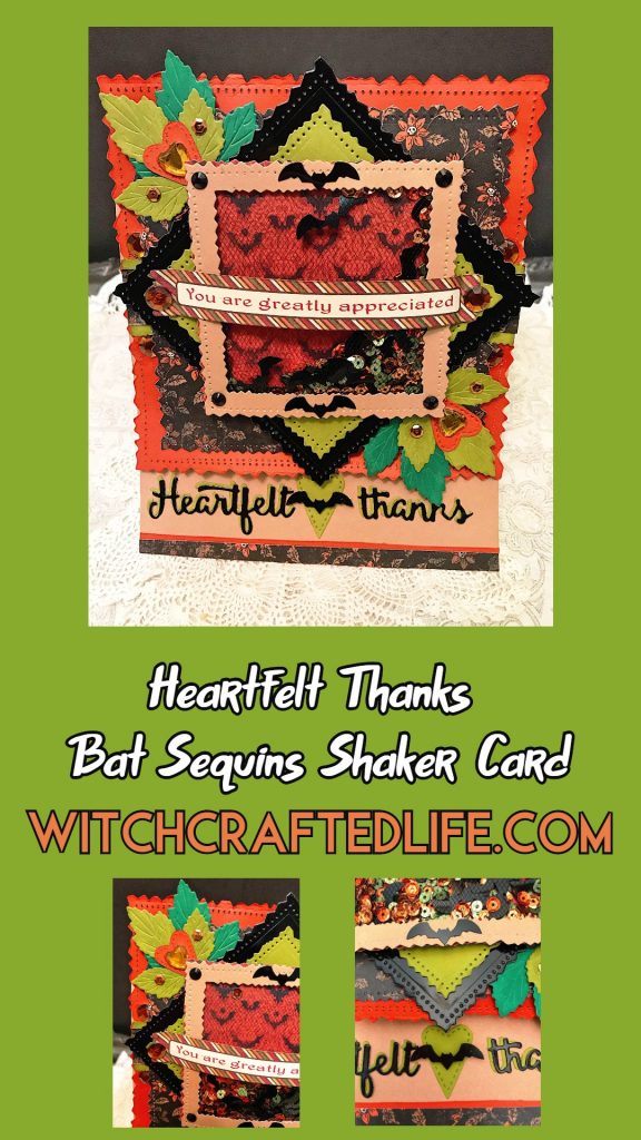 Halloween Heartfelt Thanks Bat Sequins Shaker Card 