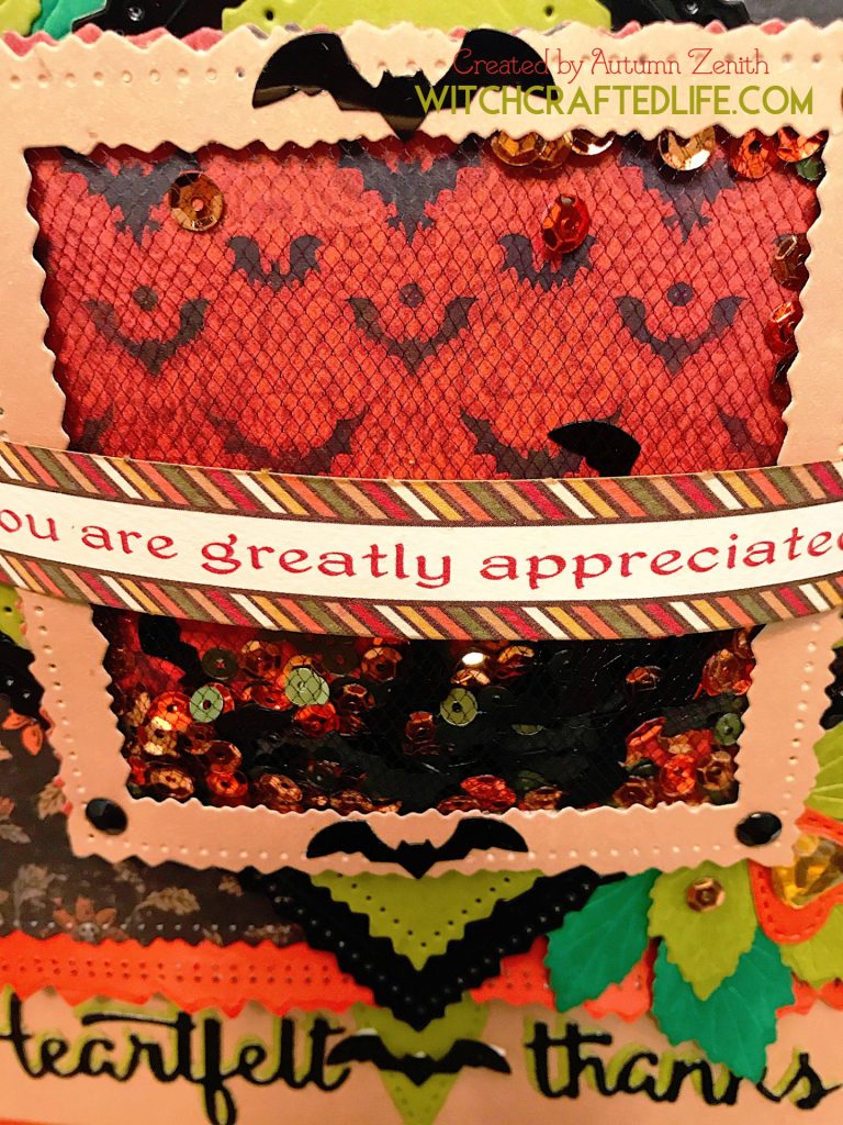 Halloween Heartfelt Thanks Bat Sequins Shaker Card 