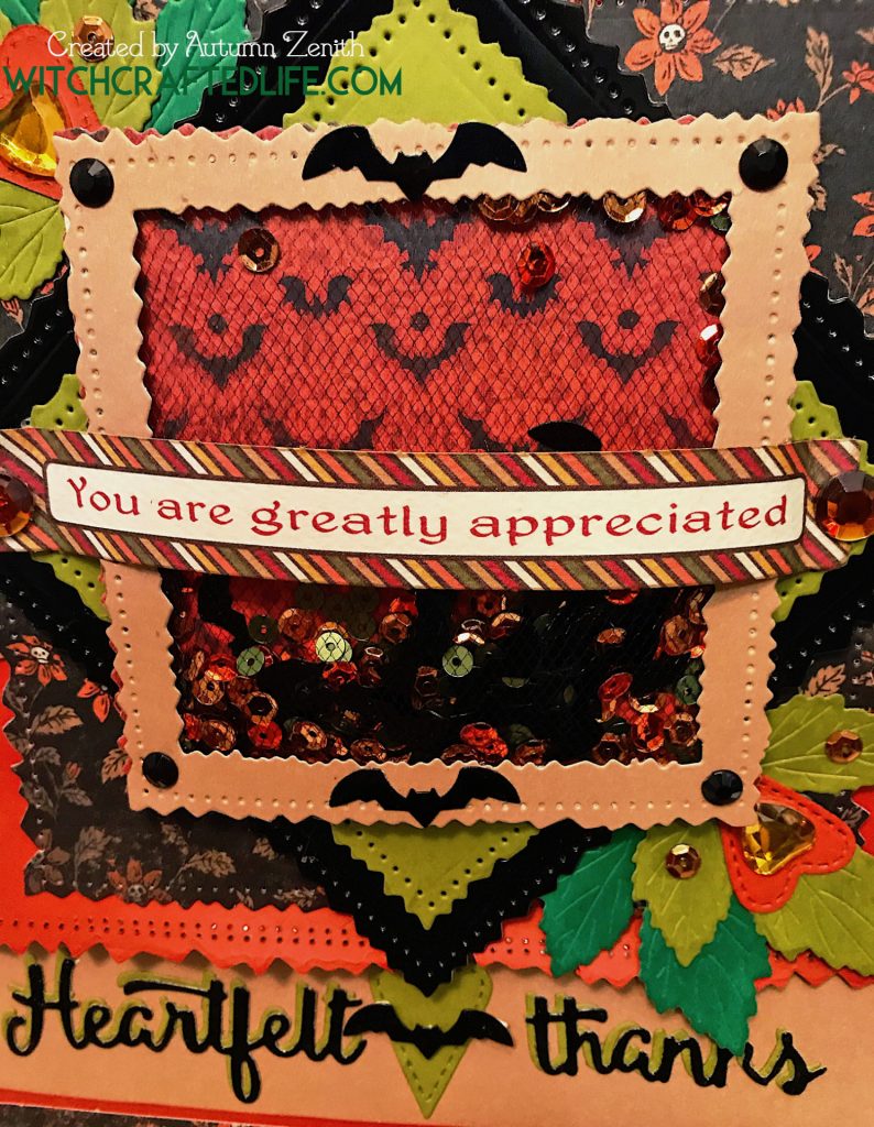 Halloween Heartfelt Thanks Bat Sequins Shaker Card 