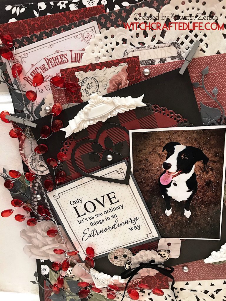 Only Love Lets Us See pet themed shabby chic layered scrapbook page