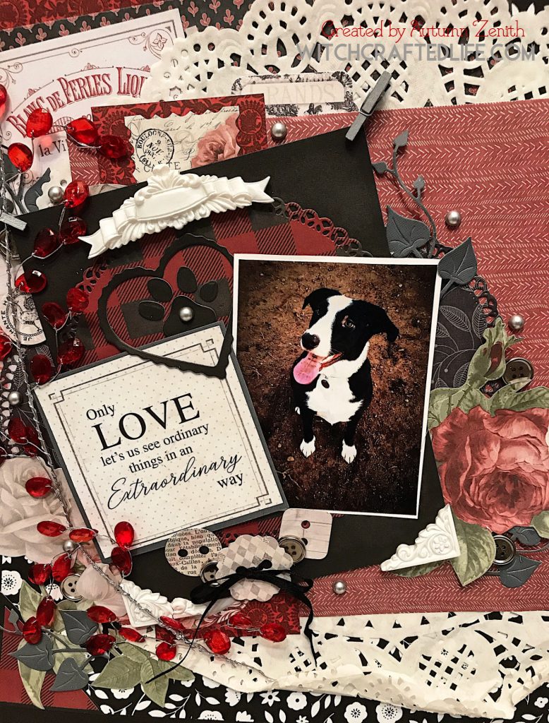 Only Love Lets Us See pet themed shabby chic layered scrapbook page