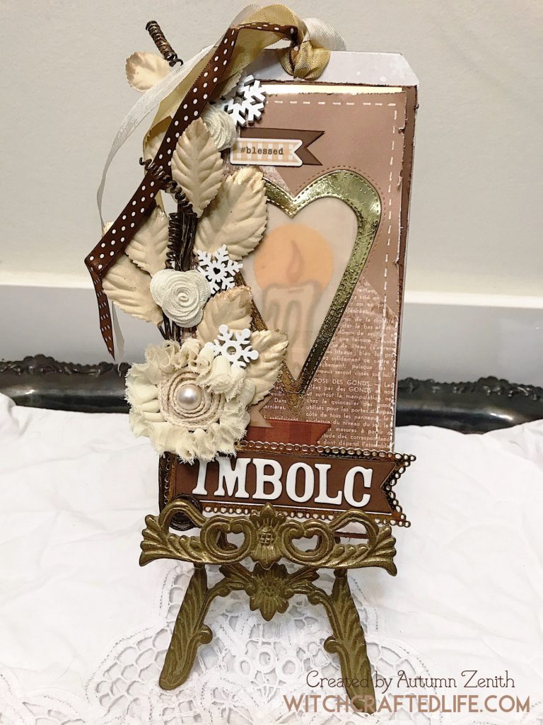 Shabby chic oversized lit from within candle tag for Imbolc 