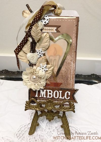 Shabby chic lit from within oversized handmade tag for Imbolc