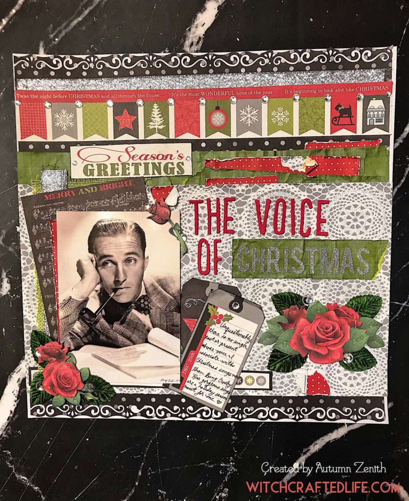 The Voice of Christmas Bing Crosby music themed scrapbook page - Christmas in July layout