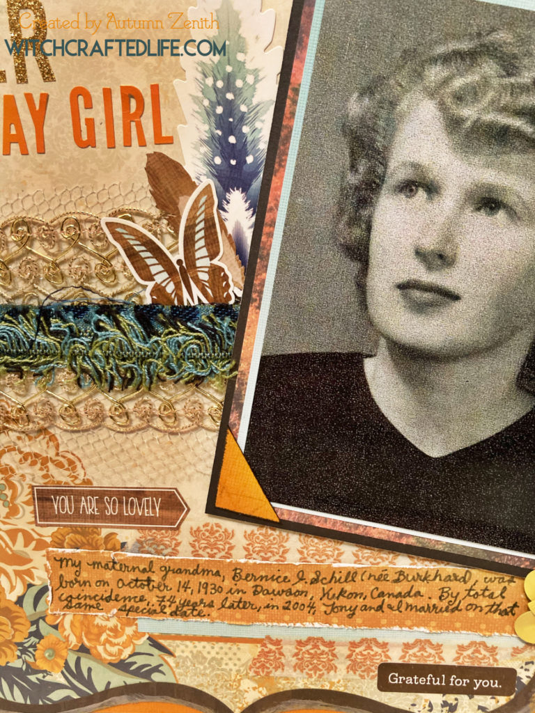 October Birthday Girl Heritage Scrapbook Page - fall themed vintage family photo layout.