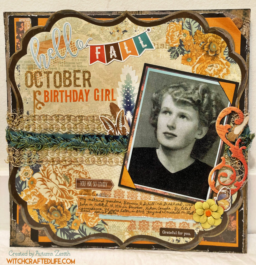 October Birthday Girl Heritage Scrapbook Page - fall themed vintage family photo layout.