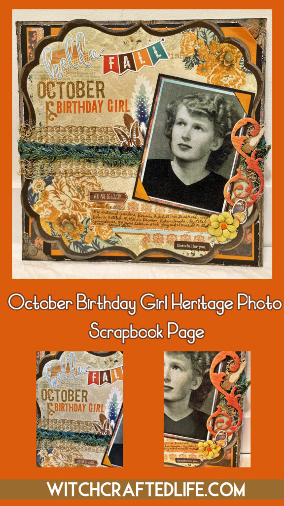 October Birthday Girl Heritage Scrapbook Page - fall themed vintage family photo layout.
