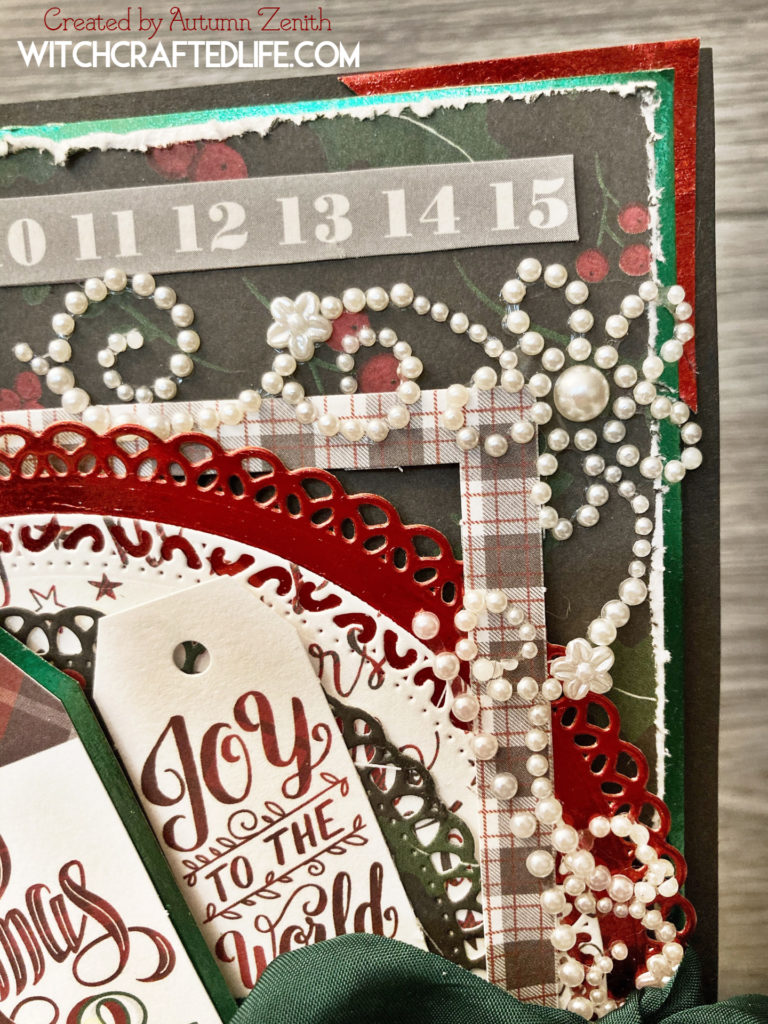 Festive shabby chic red, black, and green Christmas card