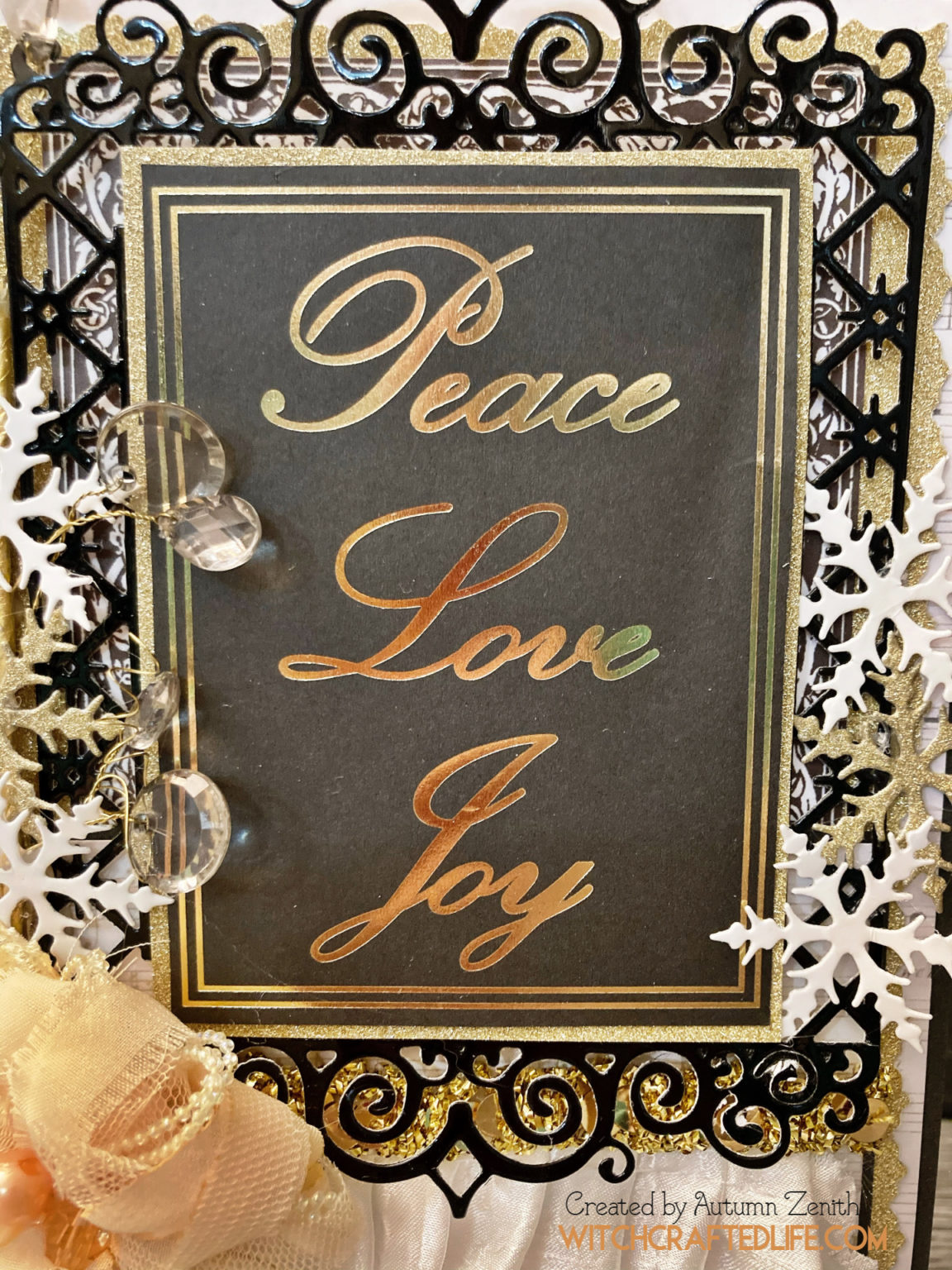 Elegant Gold and Black Peace, Love, and Joy Holiday Season Card |  Witchcrafted Life