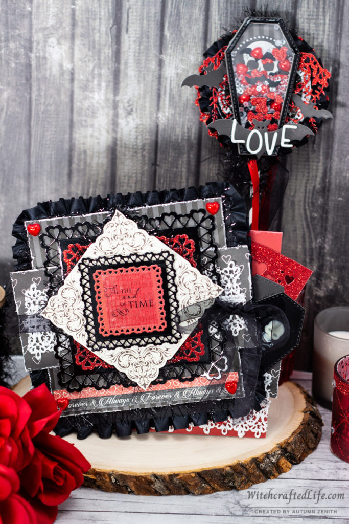 Dark and Romantic Valoween Card and Shaker Wand Set - Goth Valentine's Day Crafts