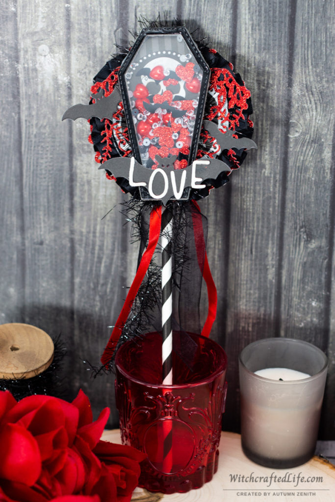 Dark and Romantic Valoween Card and Shaker Wand Set - Goth Valentine's Day Crafts