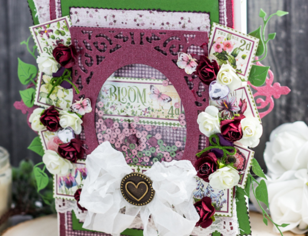 Bloom Graphic 45 Shabby Chic Spring Card with Seam Binding Bow