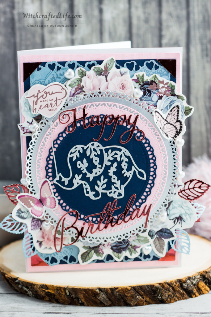 Cute handmade shabby chic Happy Birthday elephant card
