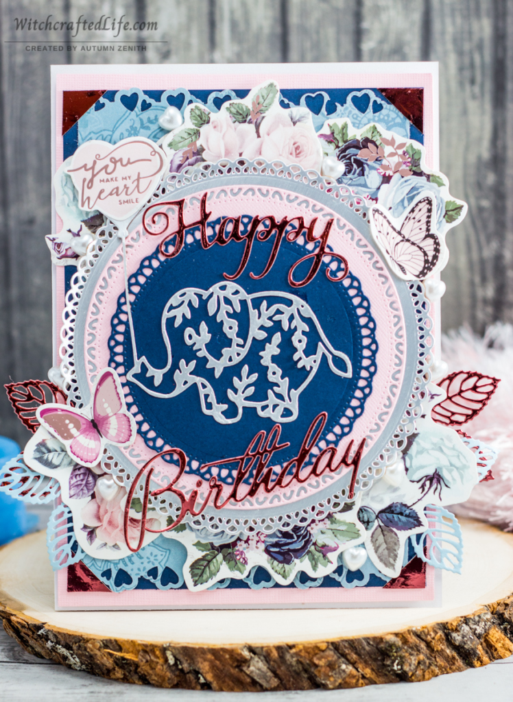 Cute handmade shabby chic Happy Birthday elephant card