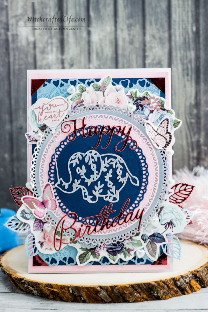 Cute handmade shabby chic Happy Birthday elephant card