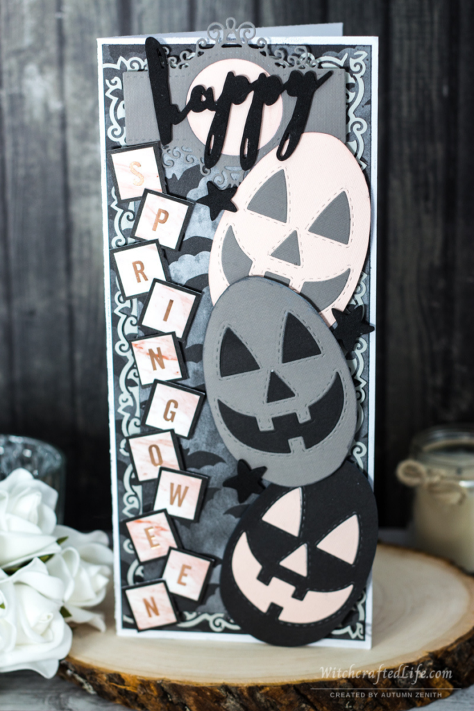 Happy Springoween Pumpkin Easter Egg Oversized Slimline Card - Goth Spring Card