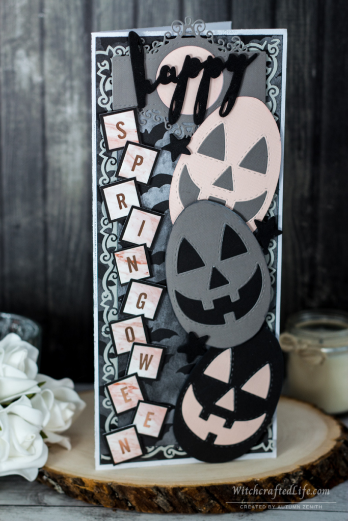 Happy Springoween Pumpkin Easter Egg Oversized Slimline Card - Goth Spring Card