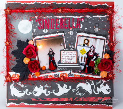 Sweetly Spooky Sinderella Halloween Rose, Pumpkin, and Ghost Themed Scrapbook Page