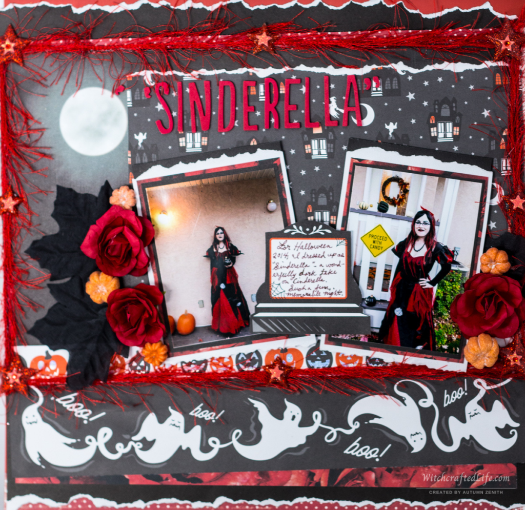 Sweetly Spooky Sinderella Halloween Rose, Pumpkin, and Ghost Themed Scrapbook Page