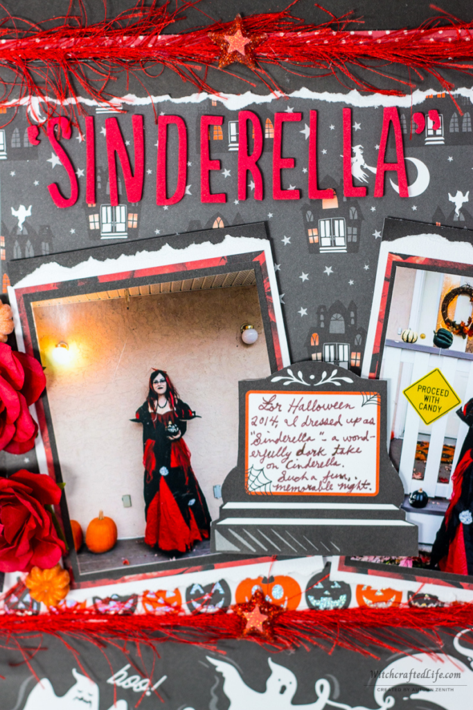 Sweetly Spooky Sinderella Halloween Rose, Pumpkin, and Ghost Themed Scrapbook Page