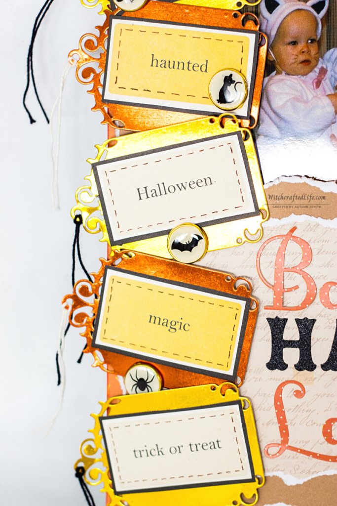 Warm fall colour palette shabby chic Born Halloween Lover 1980s inspired scrapbook page