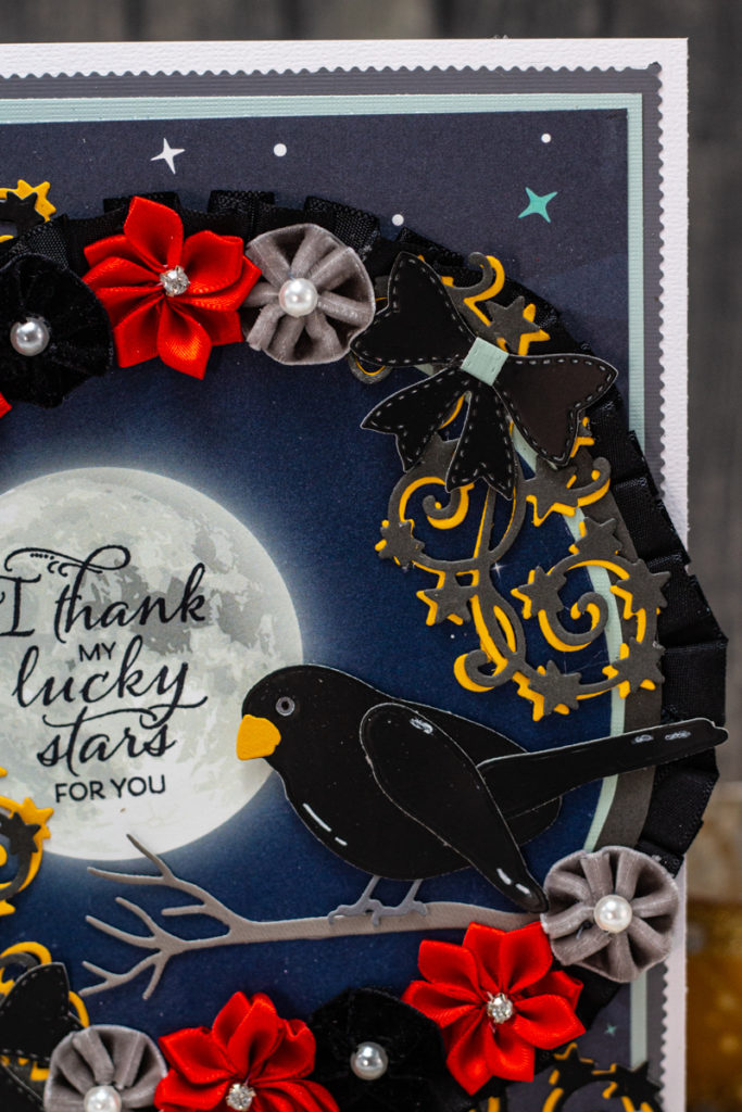 Enchanting Blackbird, Full Moon, and Flower Wreath I Thank My Lucky Stars For You Card