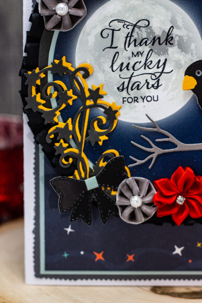 Enchanting Blackbird, Full Moon, and Flower Wreath I Thank My Lucky Stars For You Card