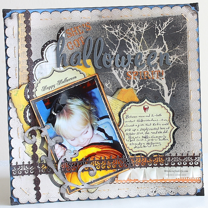 She's Got Halloween Spirit cute shabby chic pumpkin carving scrapbook page