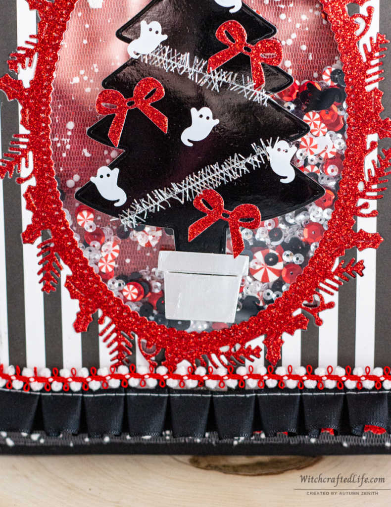 Gothic Red and Black Haunted Christmas Tree Shaker Card