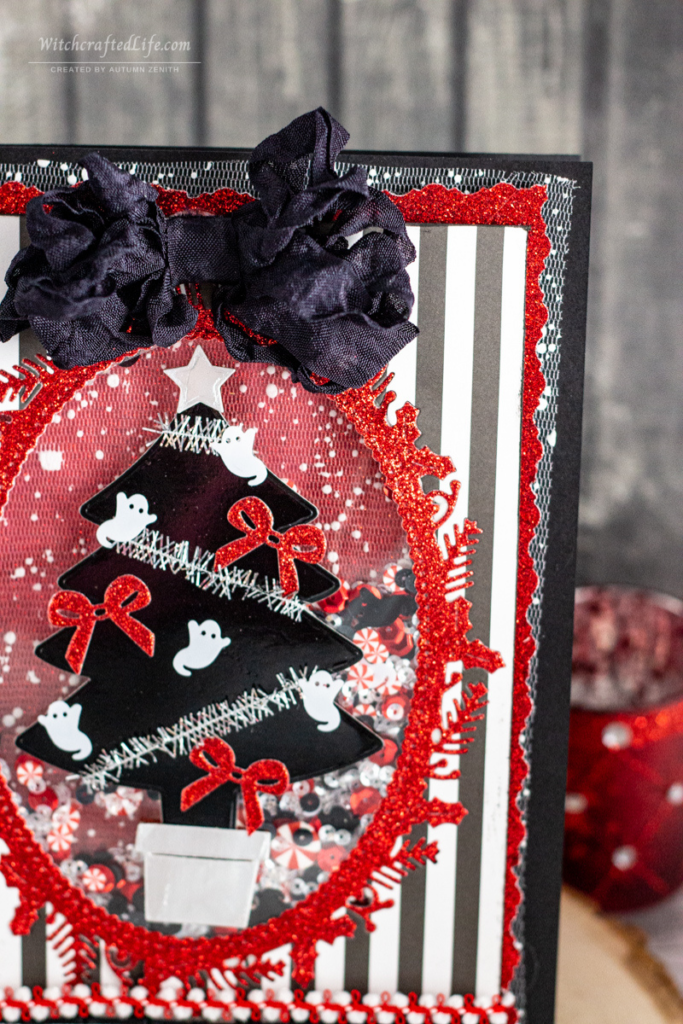 Gothic Red and Black Haunted Christmas Tree Shaker Card