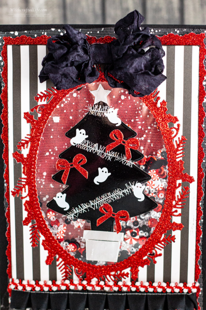 Gothic Red and Black Haunted Christmas Tree Shaker Card