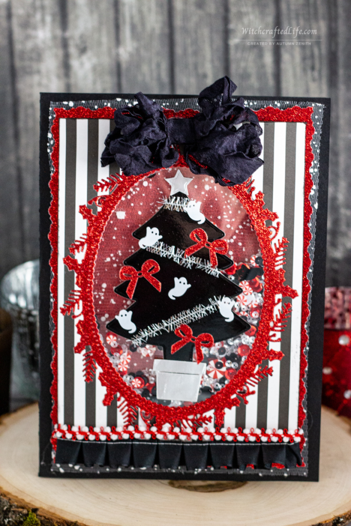 Gothic Red and Black Haunted Christmas Tree Shaker Card