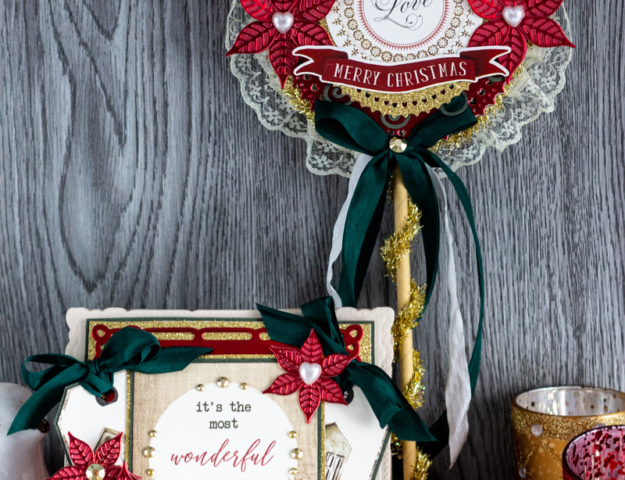 Timelessly Elegant Christmas Card with Matching Christmas Rosette Wand