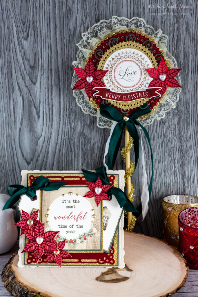 Timelessly Elegant Christmas Card with Matching Christmas Rosette Wand