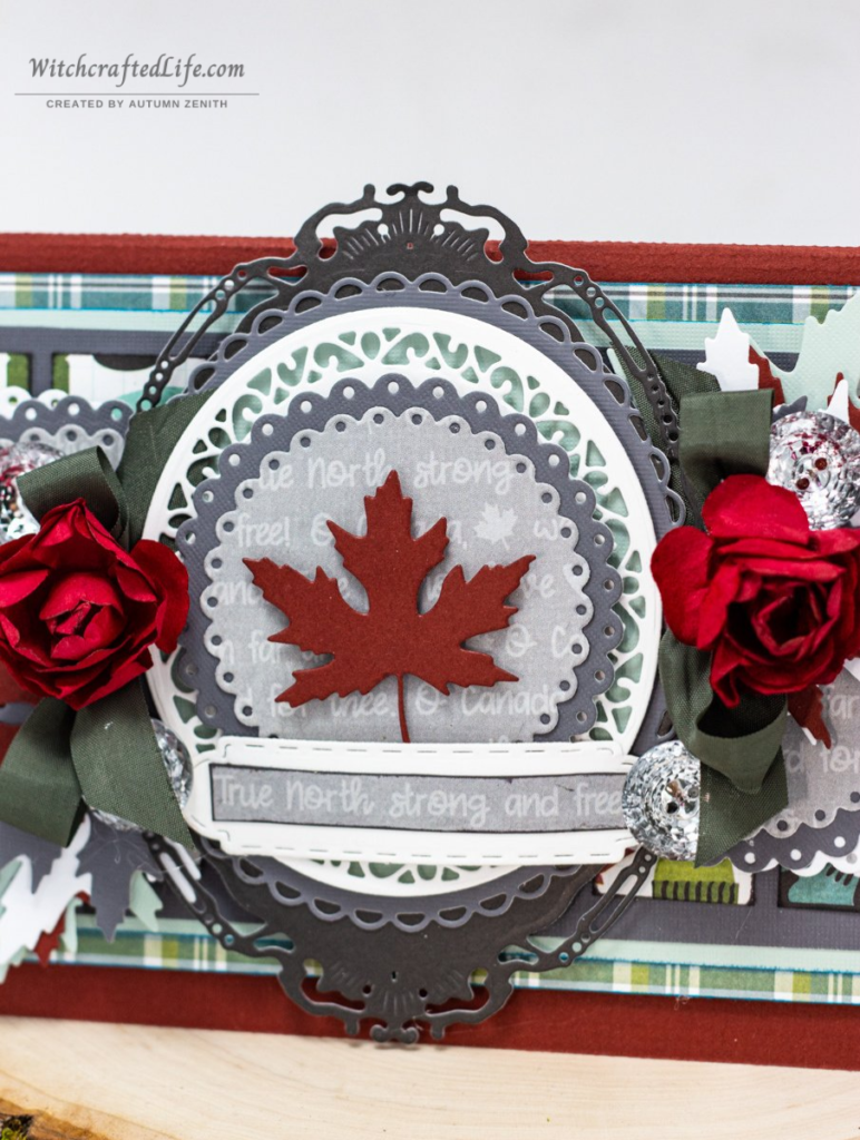 Beautiful Rose Filled True North Strong and Free oversized slimline Canada Day card