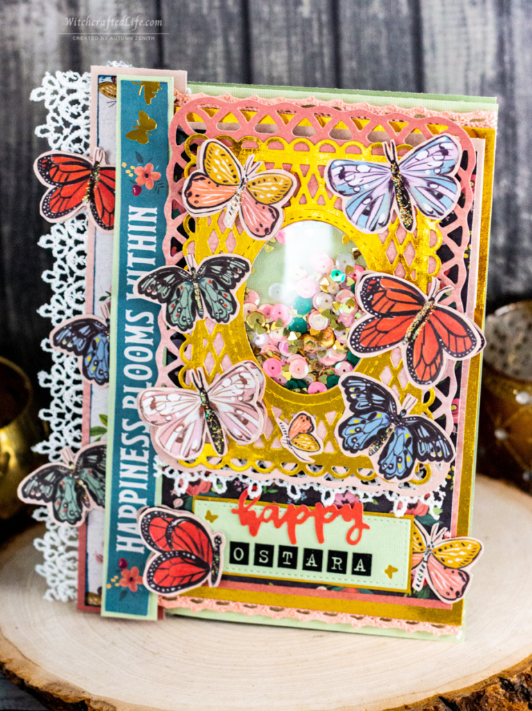 Delightful Butterfly Themed Happy Ostara Shaker Card for the Spring Equinox