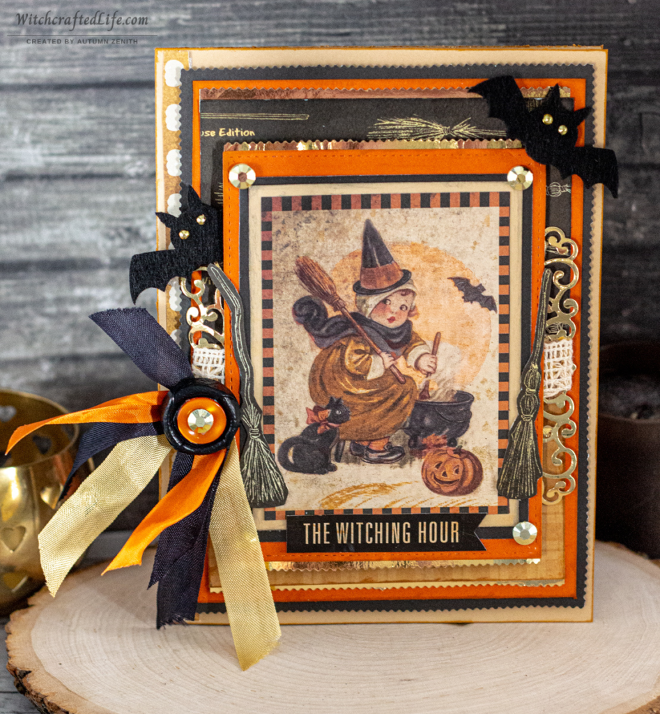 The Witching Hour Adorable Vintage Image and Classic Fall Colour Filled Halloween