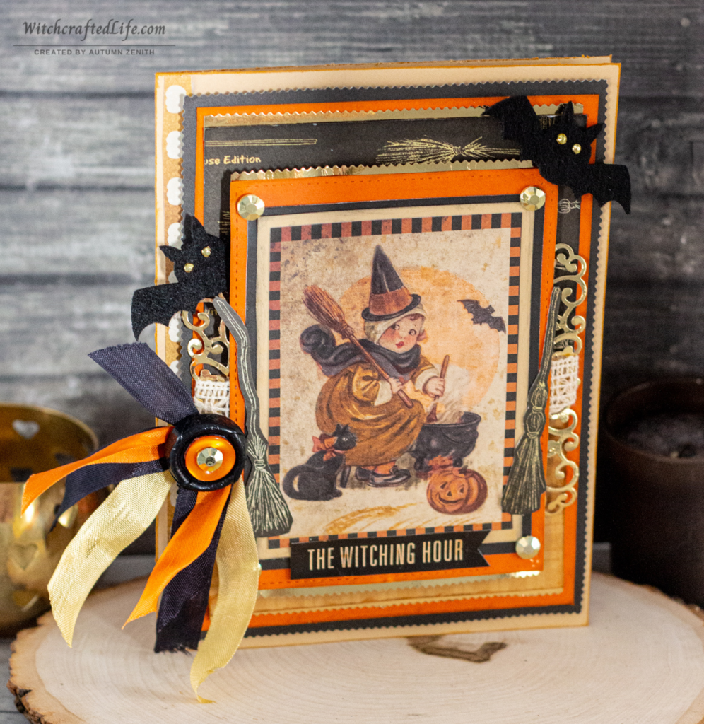 The Witching Hour Adorable Vintage Image and Classic Fall Colour Filled Halloween