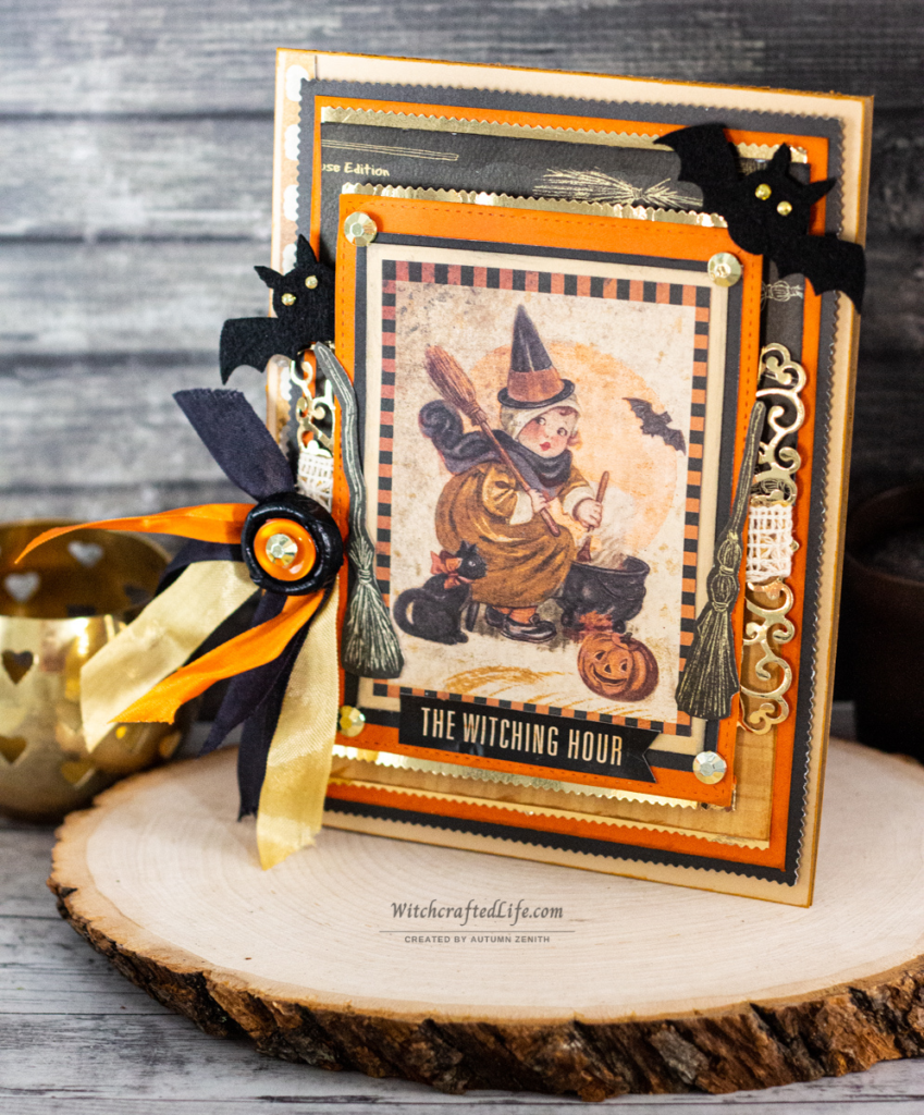 The Witching Hour Adorable Vintage Image and Classic Fall Colour Filled Halloween