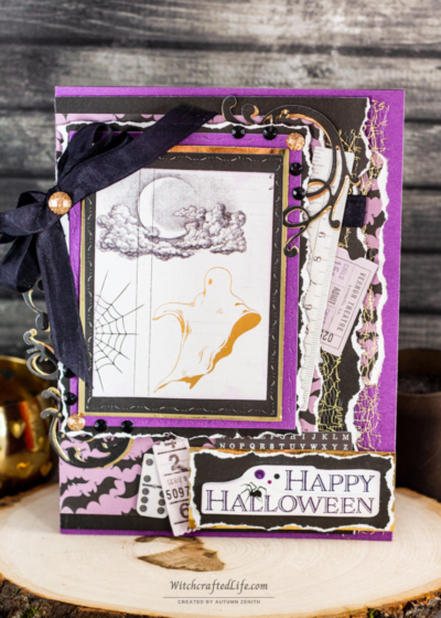 Gold Ghost Shabby Chic Purple Halloween Card