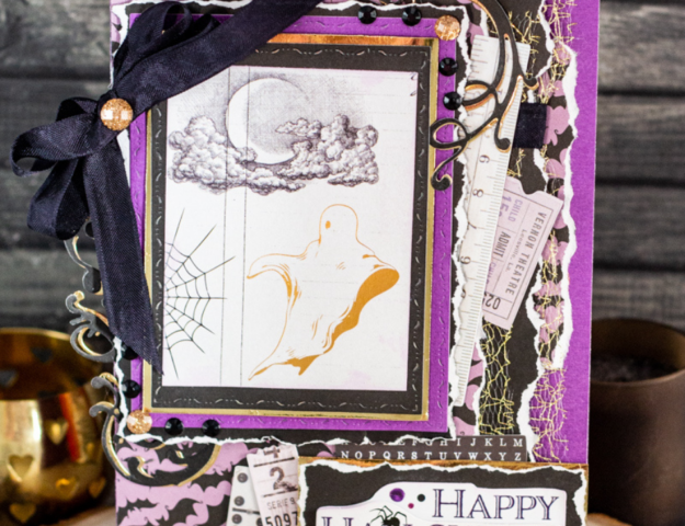 Gold Ghost Shabby Chic Purple Halloween Card