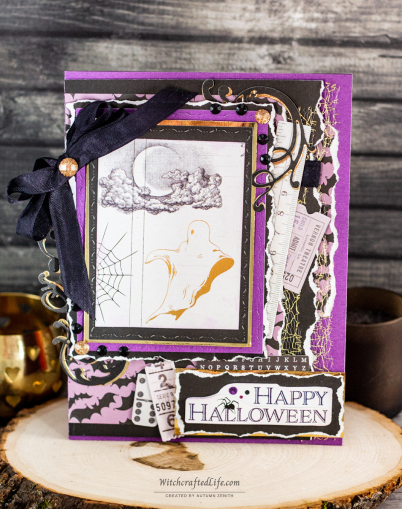 Gold Ghost Shabby Chic Purple Halloween Card