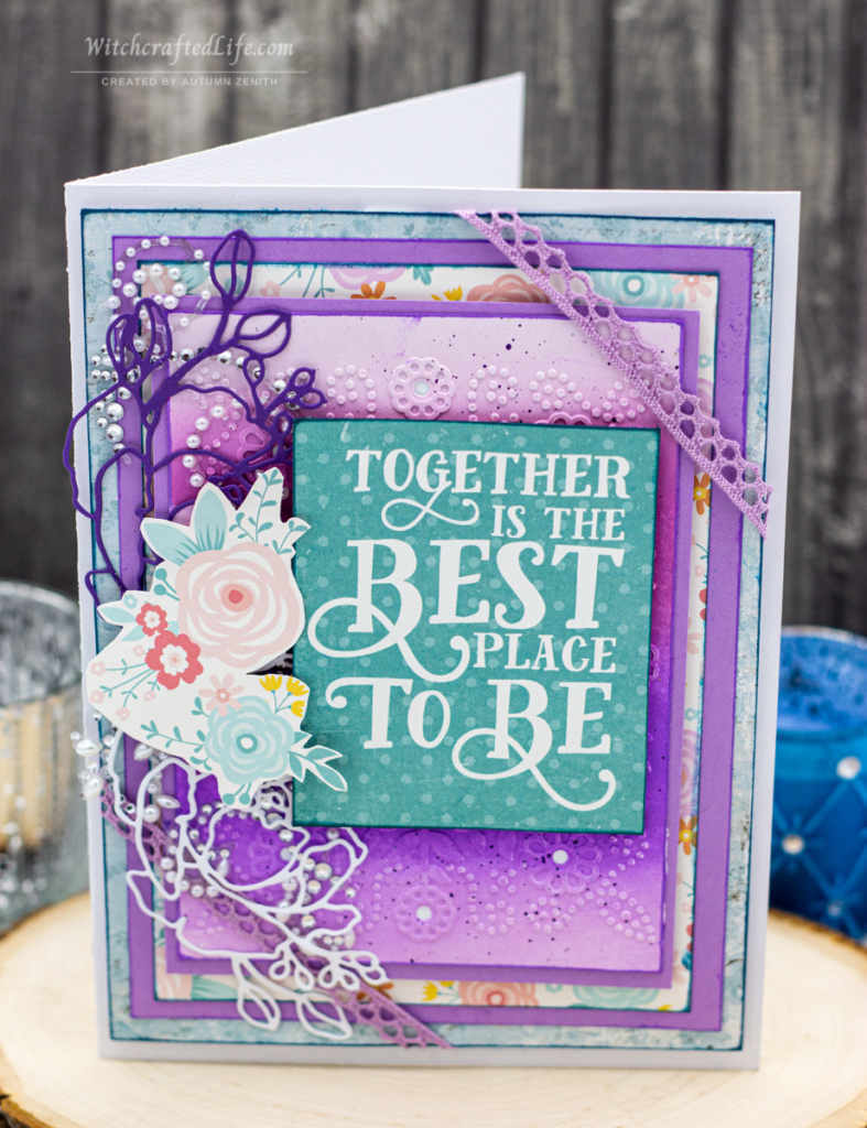 Lovely Purple Inked and Embossed Together is the Best Place to Be Card