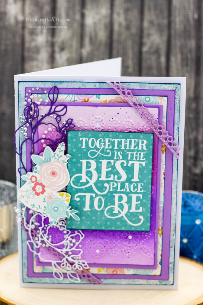 Lovely Purple Inked and Embossed Together is the Best Place to Be Card