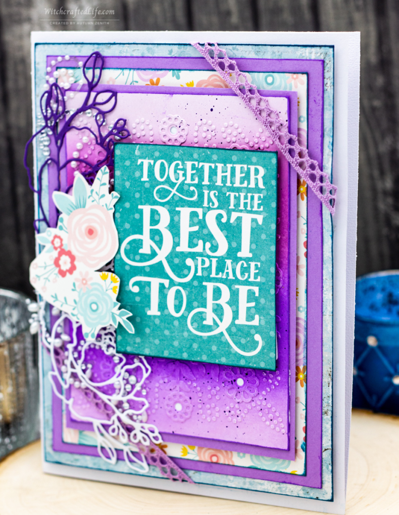 Lovely Purple Inked and Embossed Together is the Best Place to Be Card