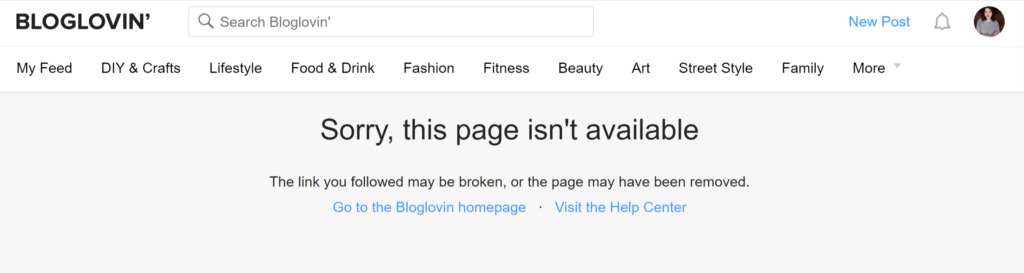 Bloglovin' is down and not working screenshot